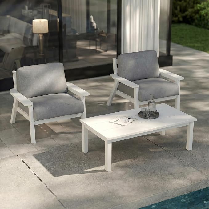 Patio Furniture Set with Washable Thick Gray Cushions, HDPE Outdoor Couch by PatioKingdom