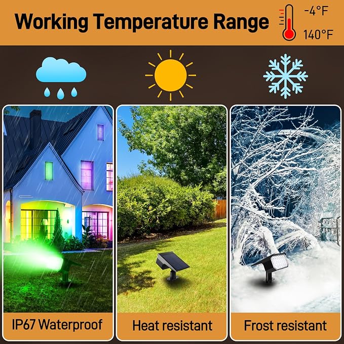 RGB Solar Lights Outdoor Waterproof IP65, 7 Lighting Modes Color Changing 26 - Image 3