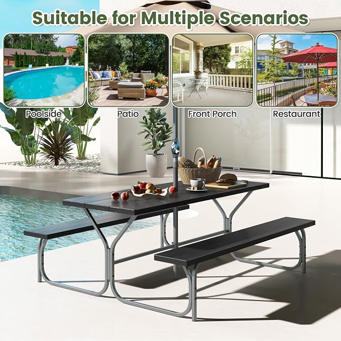 Giantex 6FT Picnic Table Bench Set Outdoor Camping All Weather Metal Base - Image 9