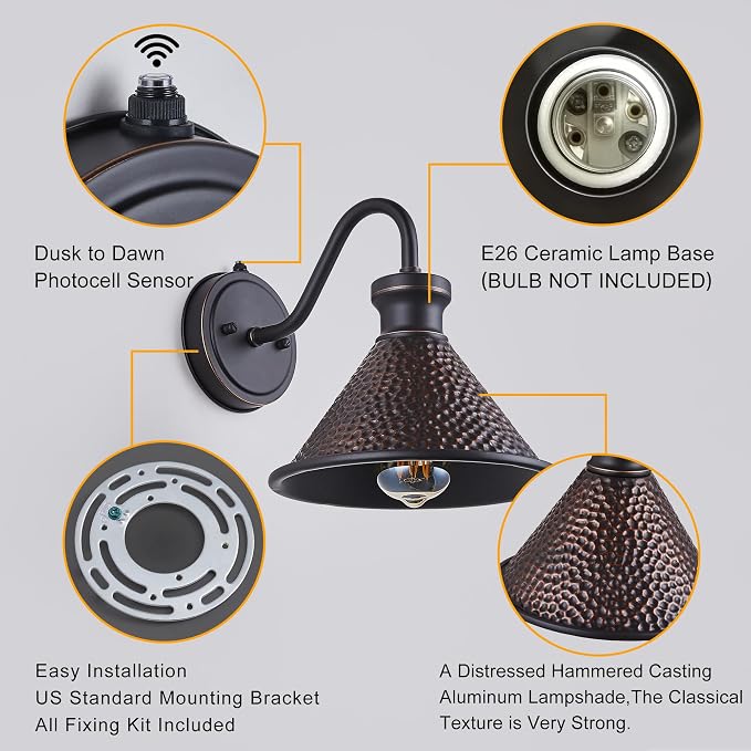 2 Pack Dusk to Dawn Outdoor Wall Light Fixtures Photocell Sensor, Exterior - Image 9