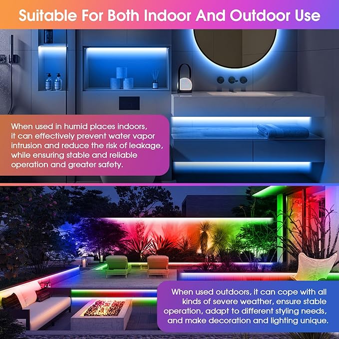 150Ft Outdoor LED Strip Lights, IP68 Waterproof Color Changing RGB LED Light - Image 7