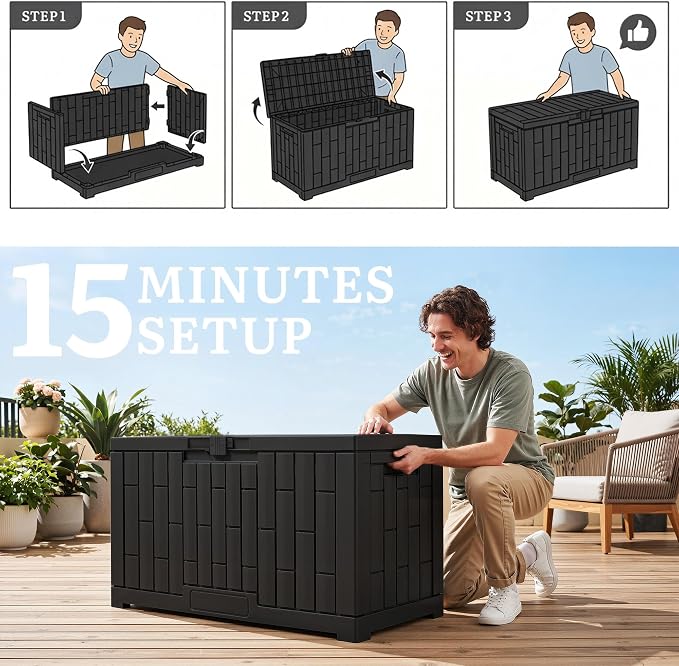 YITAHOME 60 Gallon Resin Deck Box, Weather Resistant Outdoor Rattan Storage Box - Image 8