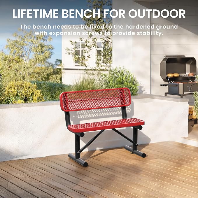 4 Feet Steel Park Bench for Outside, Outdoor Bench - Image 5