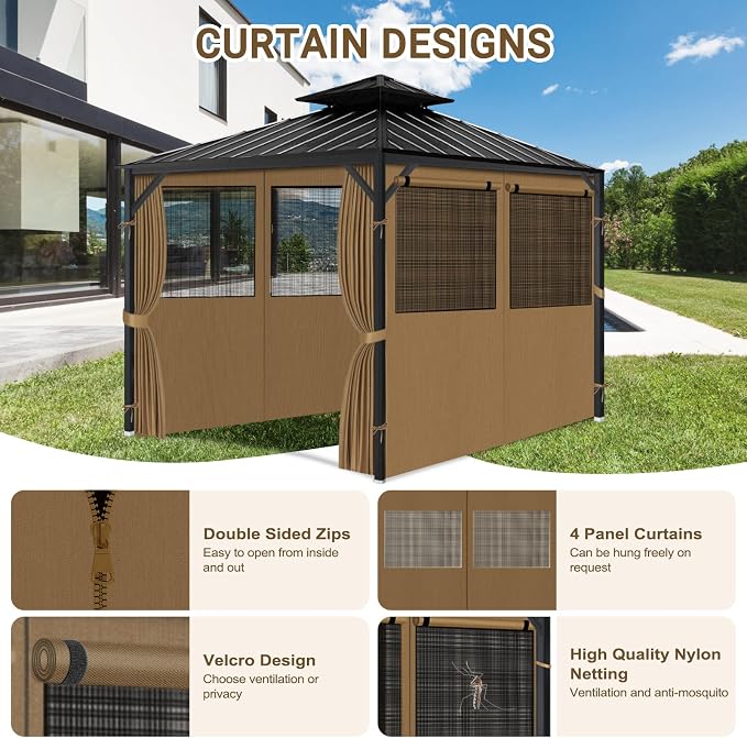 Gazebo Privacy Curtain 10'x12', Replacement Curtains - Image 4