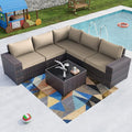 Kullavik Outdoor Patio Furniture Set 6 Pieces Sectional Rattan Sofa Set Brown by KULLAVIK