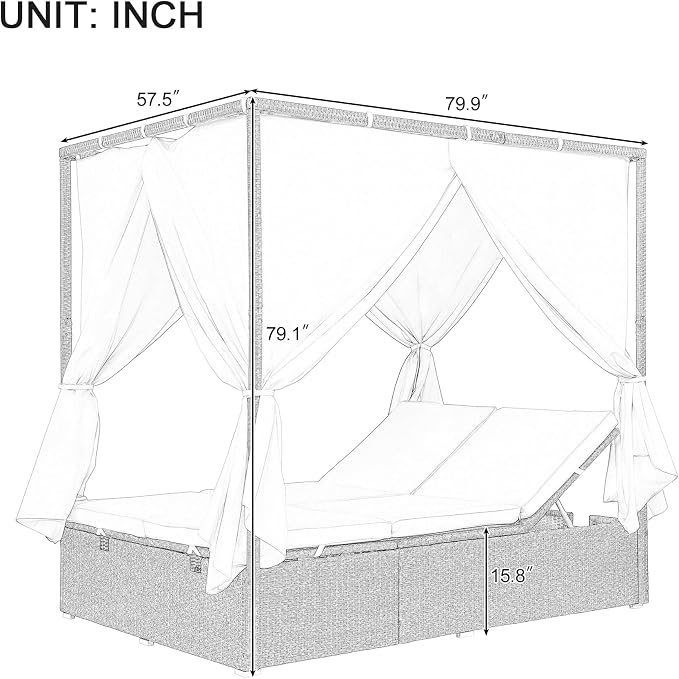 Patio Chaise Lounge, PE Rattan Outdoor Patio Wicker Adjustable Outdoor Sun Bed - Image 3
