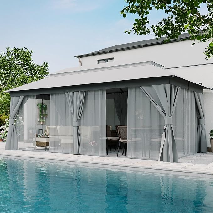 LAUSAINT HOME Semi-Permanent Outdoor Patio Gazebo 10'x20', Heavy Duty Party - Image 2
