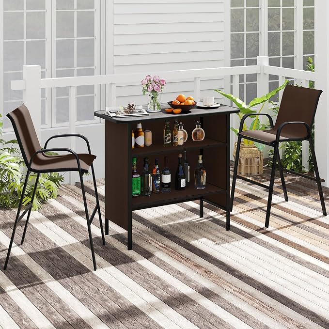 Tangkula 3 Piece Outdoor Bar Set, Patio Bar Height Table & Armchairs - Image 3