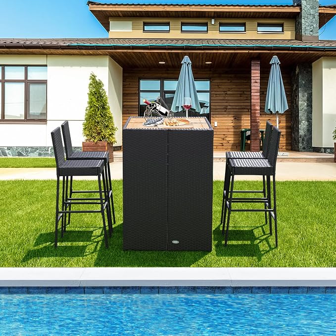 HAPPYGRILL 5 Pieces Rattan Outdoor Bar Set - Image 3