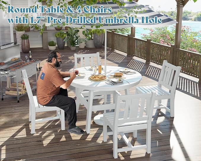 AMERLIFE 5 Piece HDPE Outdoor Dining Table & Chairs Set, All-Weather Patio - Image 3