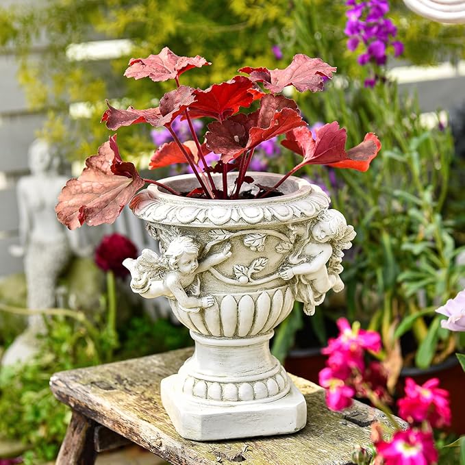 Sungmor Garden Cherub Urn Planter, Lovely Resin Angel Statue Flower Pots - Image 3