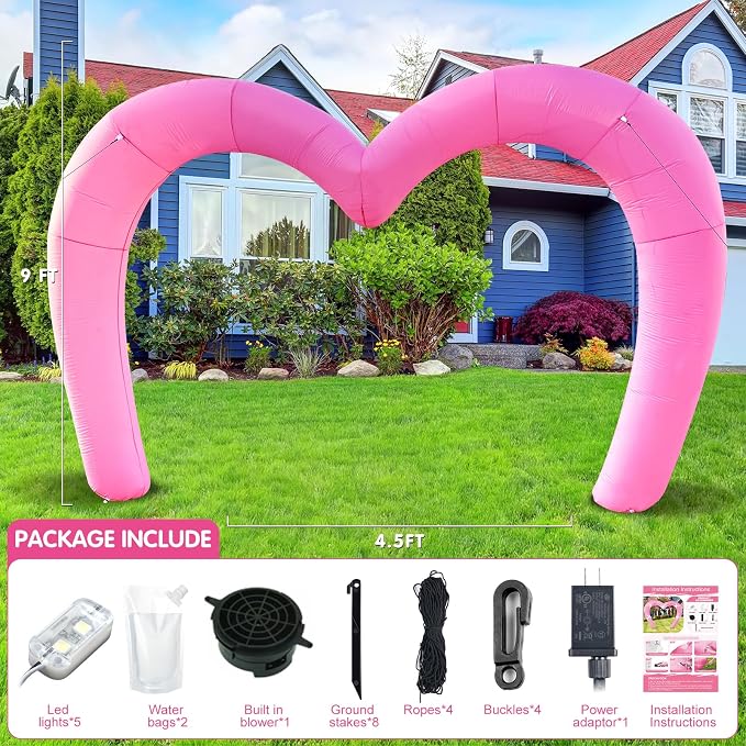 9 * 4.5FT Pink Valentine Inflatables Outdoor Decorations Heart Shaped Blow up - Image 2