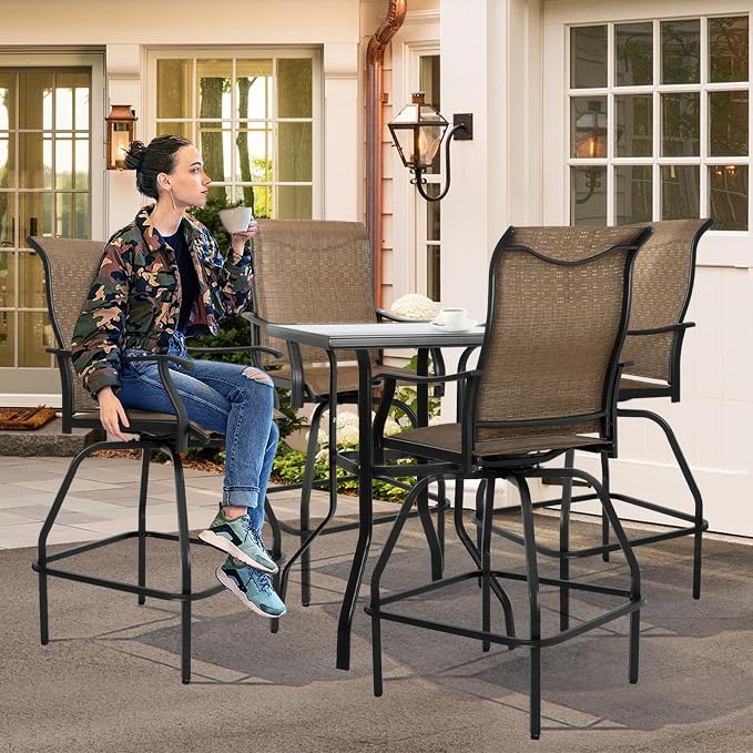 LEVELEVE Patio Bar Set 5pcs Swivel Bar Stools Outdoor Bistro Textilene - Image 8