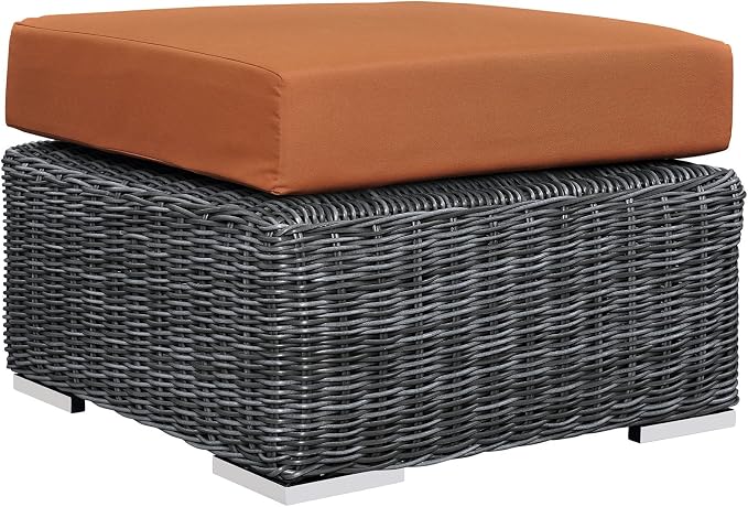 Modway Summon Wicker Rattan Outdoor Patio Sunbrella Square Ottoman in Canvas - Image 4