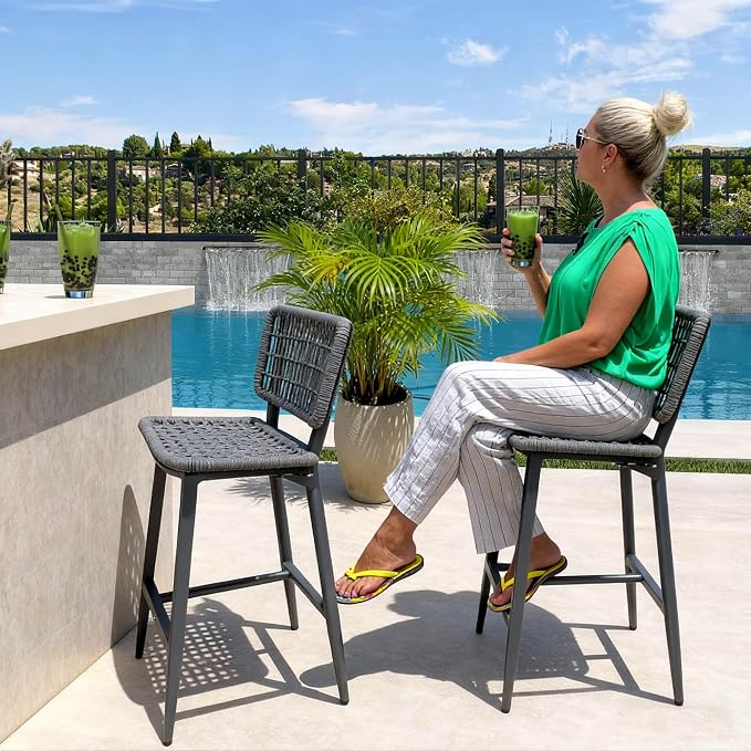 PURPLE LEAF Patio Counter Height Bar Stools Set of 2 Metal Bar Chairs - Image 8
