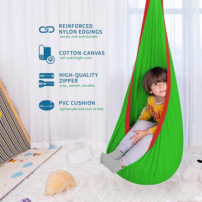 OUTREE Kids Pod Swing Seat, Cotton Child Hammock Swing Chair, Sensory Swing - Image 3