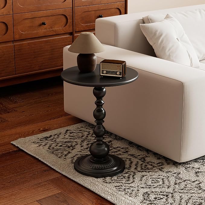 Metal Small End Table, Vintage Matte Black Round Side Table Nightstand - Image 2