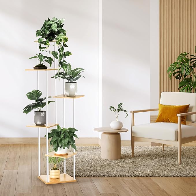 6 Tier Plant Stand Indoor Outdoor, Wood Metal Corner Shelf, Planter Shelf - Image 7