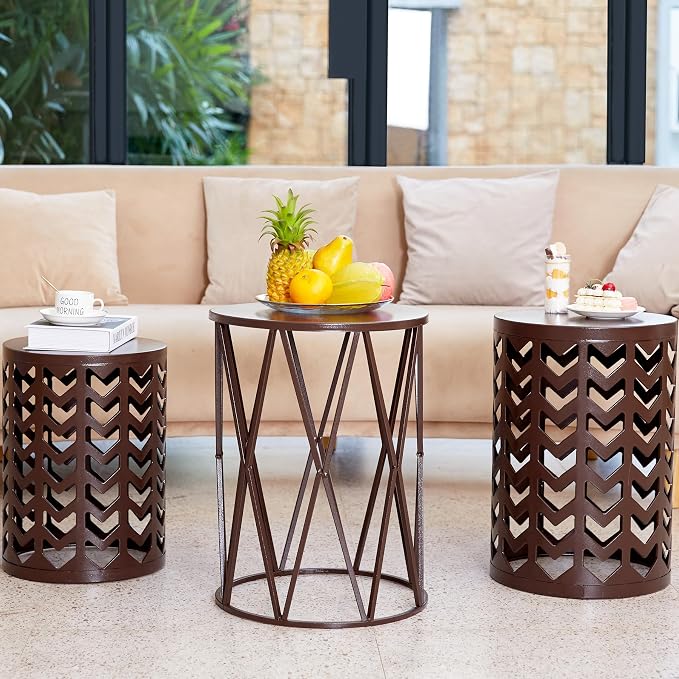 HFHOME Round Nesting Coffee Tables, Heavy Duty Metal Stacking Side Tables - Image 4