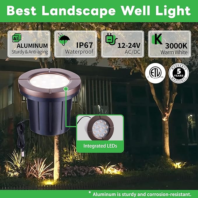 Well Lights Low Voltage, 12V In Ground LED Landscape Lights, IP67 Waterproof - Image 2