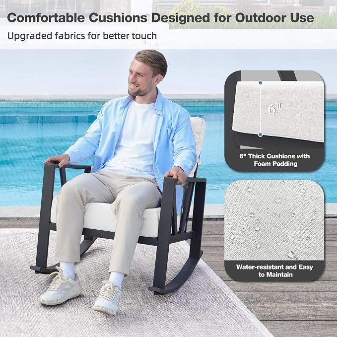 Outdoor Patio Rocking Chairs Set of 2, 3 Pieces Patio Porch Furniture Set - Image 4