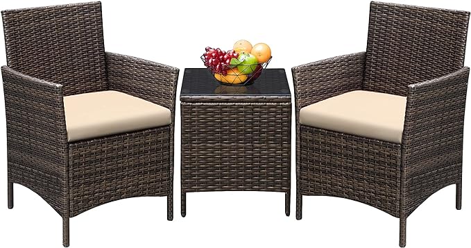 Greesum 3 Pieces Patio Furniture Sets Outdoor PE Rattan Wicker Chairs by BuynowfromGreesum