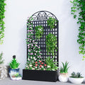 Metal Raised Garden Bed with Trellis, Freestanding Divider Fence with Drainage by XOCUWU