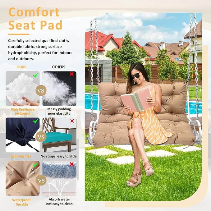 Swing Replacement Cushions for Outdoor: 2-3 Seater Waterproof Porch Bench - Image 5