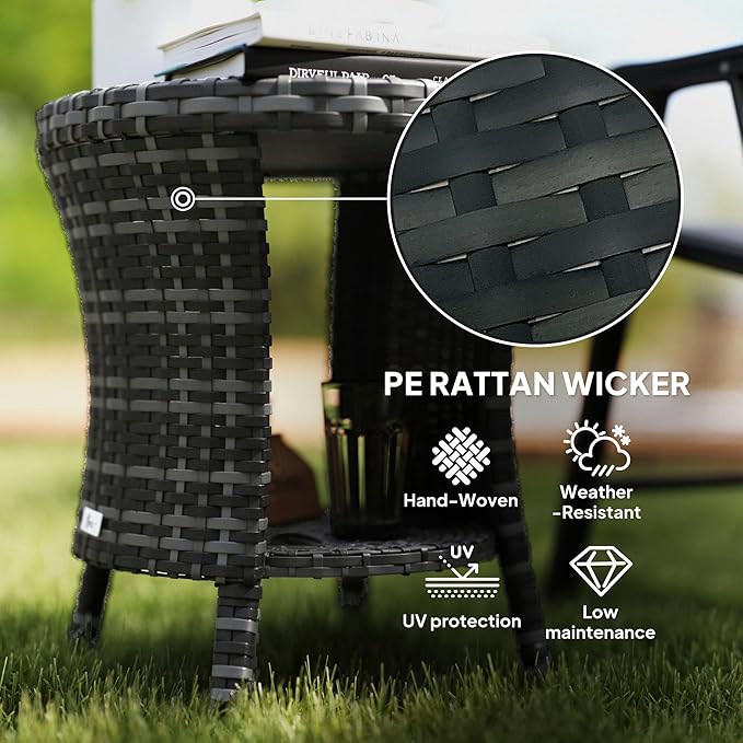 Outsunny 18" Outdoor Wicker Coffee Table, 2-Tier Patio Side Table - Image 5