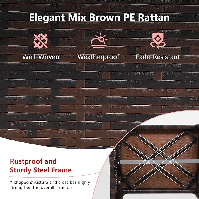 ORALNER Outdoor Ottoman, All-Weather Rattan Foot Stools w/Removable Cushions - Image 3