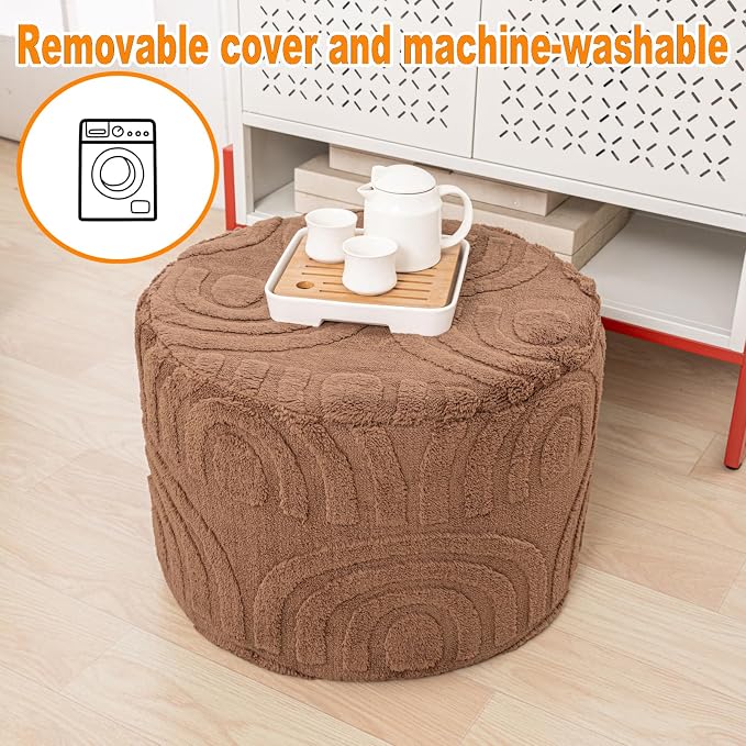 Asuprui Round Ottoman Pouf Ottoman Foot Stool Seat Faux Fur Bean Bag Foot Rest - Image 5