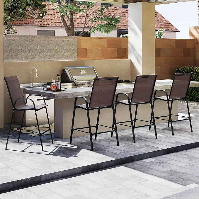 Tangkula Outdoor Bar Stools Set of 4, Enlarged Seat & Metal Frame, Tall Patio - Image 4
