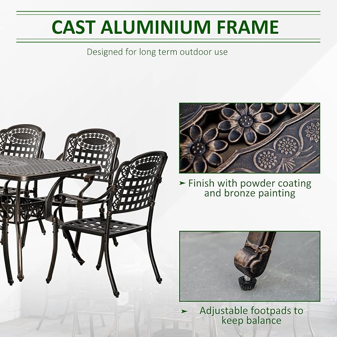 Outsunny 7-Piece Patio Dining Set, Cast Aluminum Outdoor Furniture Set - Image 3