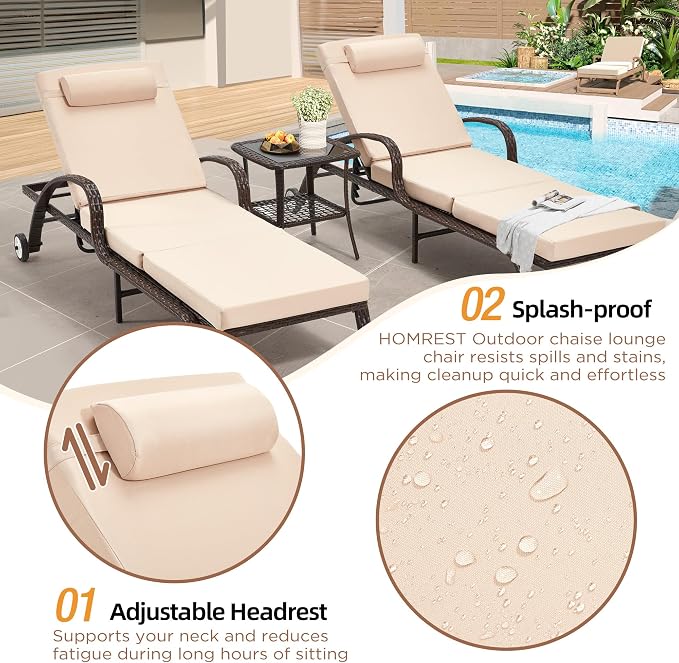 HOMREST Wicker Chaise Lounge Set of 2, Pool Lounge Chair - Image 3