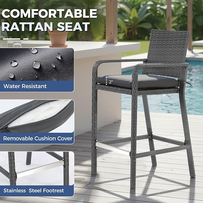 NICESOUL 7-Piece Outdoor Patio Bar Set, Wicker High Top Table - Image 9