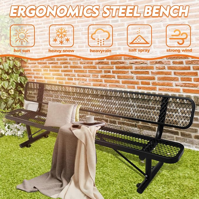 8FT/96INCH Heavy Duty Metal Park Bench - Image 4
