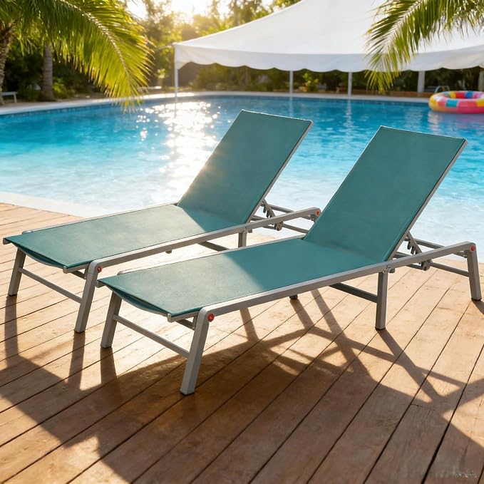 Kozyard 2-Pack Outdoor Lounge Chairs, Foldable Aluminum Frame Patio Chaise by Kozyard