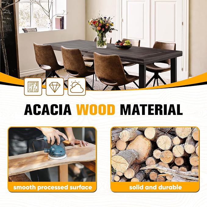 Flamaker Dining Table for 6 FSC Acacia Wood Indoor Outdoor Home Kitchen Table - Image 7