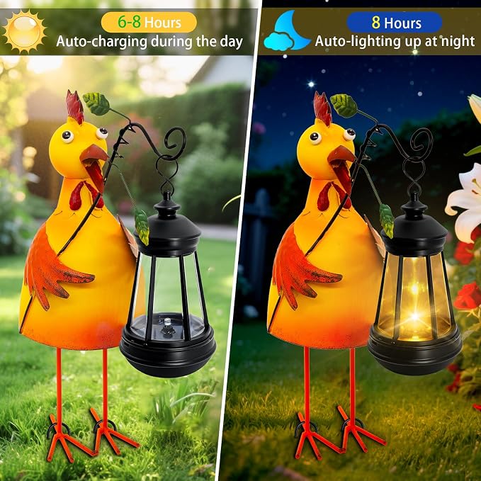 Garden Decor Chicken Solar Statues, Unique Garden Statues Chicken - Image 2