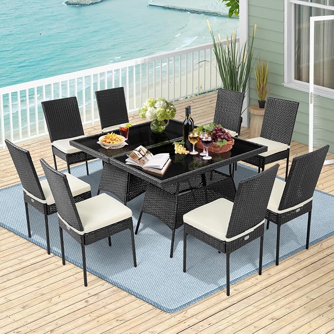 Tangkula 10 Pieces Wicker Patio Dining Set, Outdoor Rattan Table & Chairs Set - Image 3