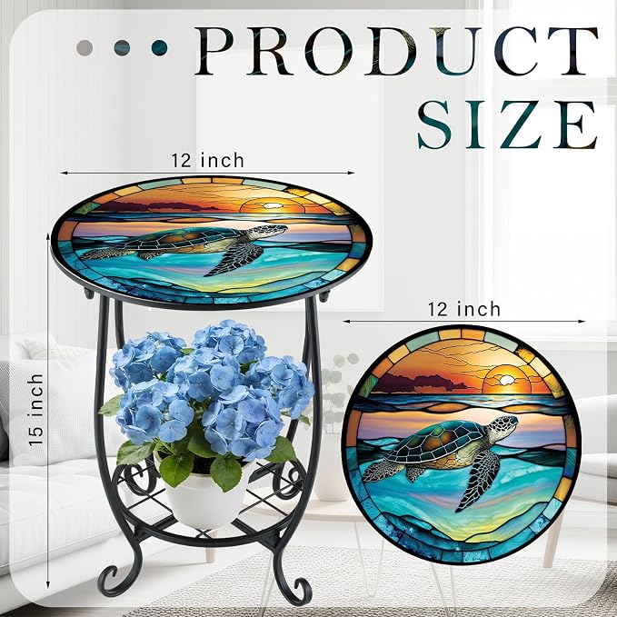 Outdoor Side Table Round Small Mosaic Patio Accent Indoor End Plant Coffee Tea - Image 3