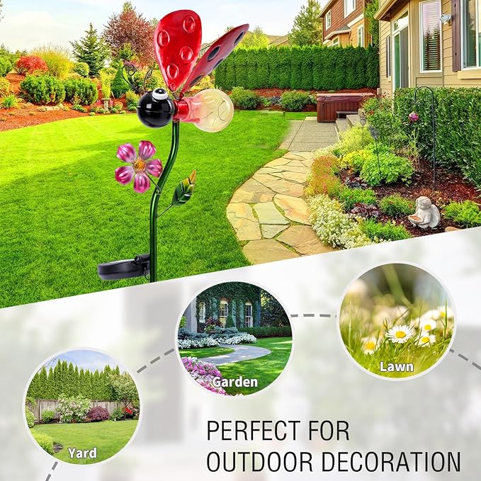 Decorative Solar Lights Outdoor Solar Ladybug Stake Lights Metal Decorative - Image 4