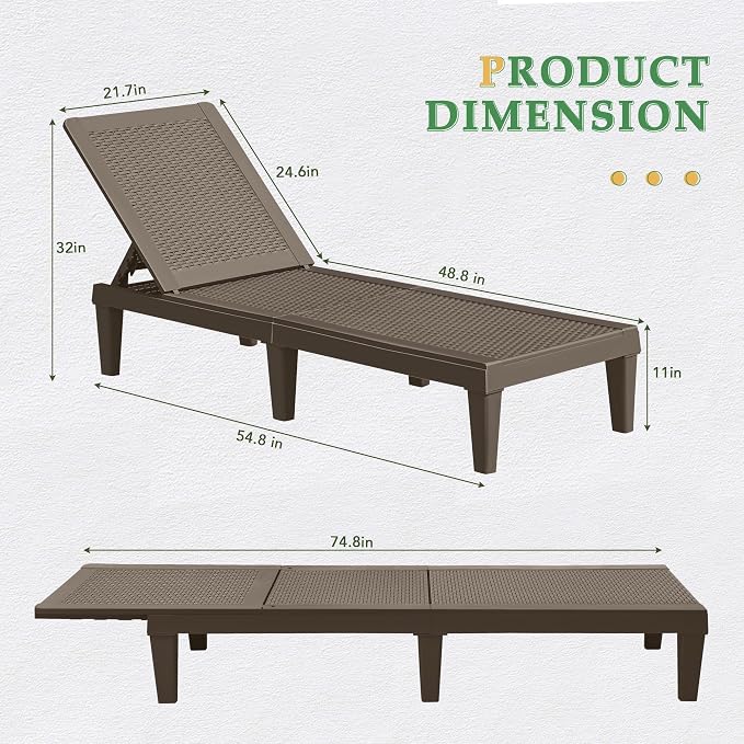 JUMMICO Patio Chaise Lounge Chair Set of 4 Outdoor PE Waterproof Adjustable - Image 3