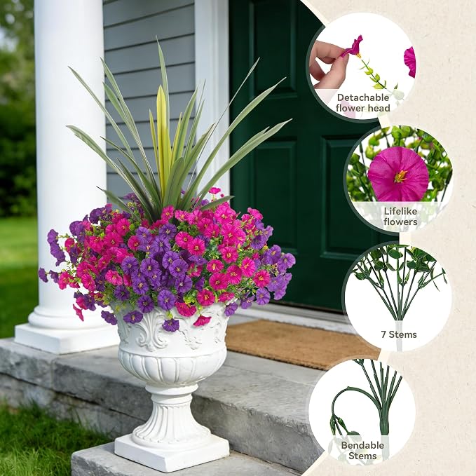 Artificial Flowers for Outdoors Fake Plants Outside, 12 Bundles Silk Morning - Image 3