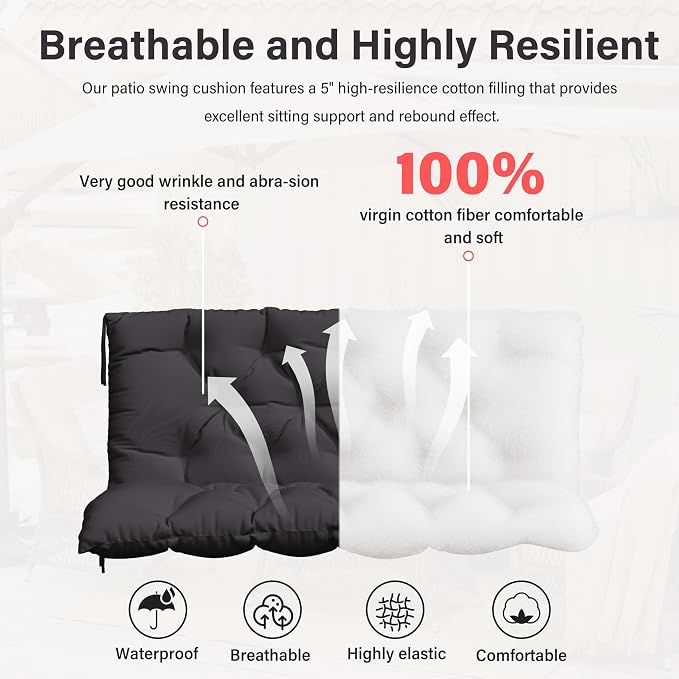 Porch Swing Cushion with Backrest, Waterproof Bench Cushion - Image 4