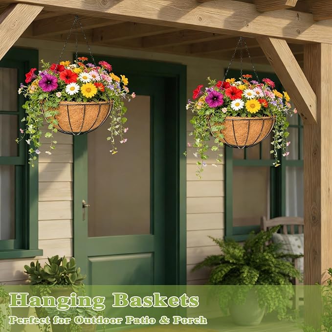 4 Pack 14 Inch Hanging Baskets for Plants Outdoor Metal Hanging Planter Hanging - Image 7