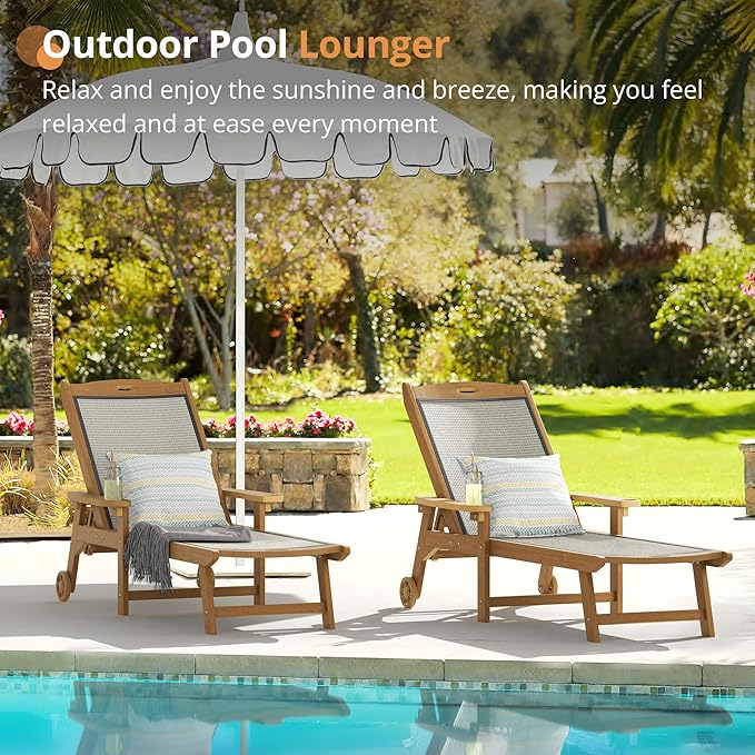 LUE BONA Chaise Lounge Chair Outdoor Set of 2, HDPS and HDPE Wicker Material - Image 2
