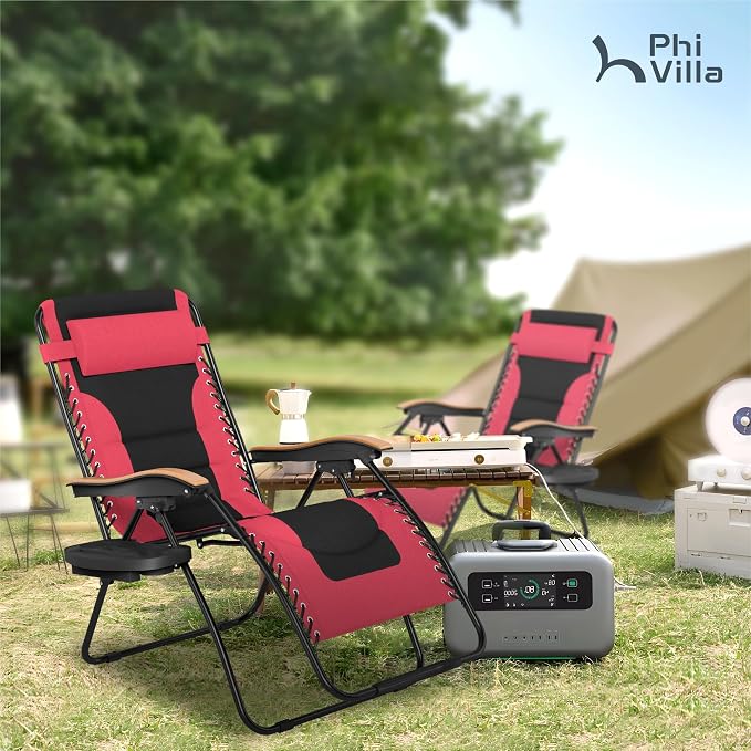 PHI VILLA XXL Oversized Padded Zero Gravity Chair, Foldable Patio Recliner - Image 2