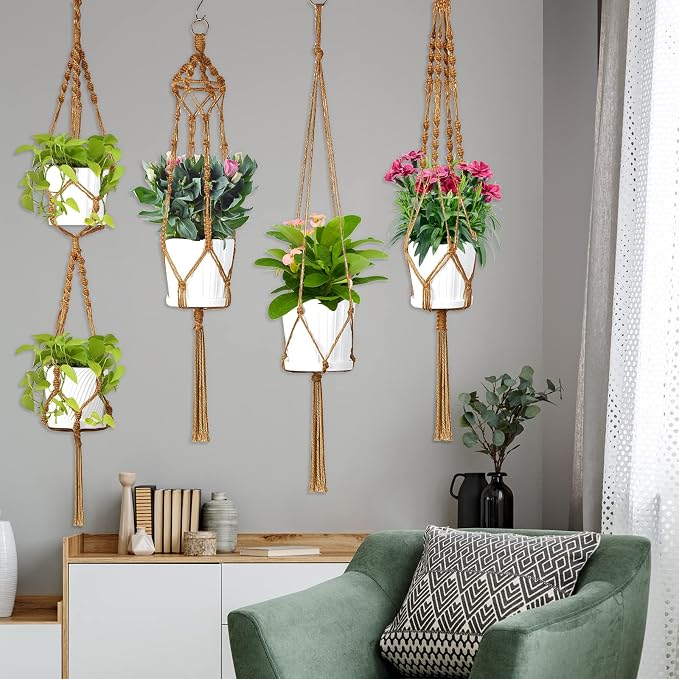 Hoteam 12 Pcs Macrame Plant Hangers Macrame Hanging Planters - Image 6