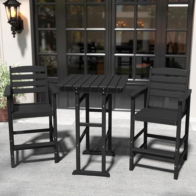 3-Piece Adirondack Bar Table and Chair Set, HDPE All-Weather Bar Height Chairs - Image 6